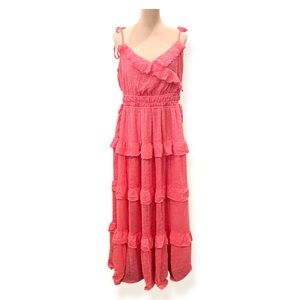 City Chic Renee Ruffle Tiered Maxi Dress Smocked Waist Calypso Coral 14 NEW